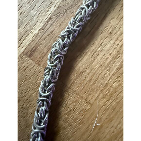 Chicos Silver Tone Braid Chain Necklace Mother of Pearl & Rhinestone Pendant 15” - Picture 3 of 7